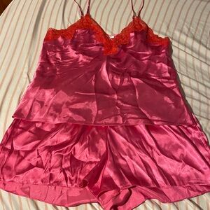 Pink silk pj set